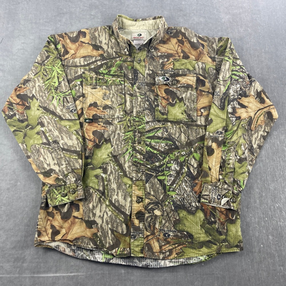 Mossy Oak Men Large Multicolor Camo Button Down Shirt Resource Vaportec Ripstop
